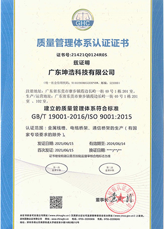 广东坤浩科技有限公司ISO证书中文版